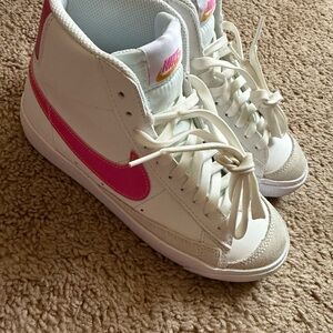 Nike White and Pink High-Top Sneakers